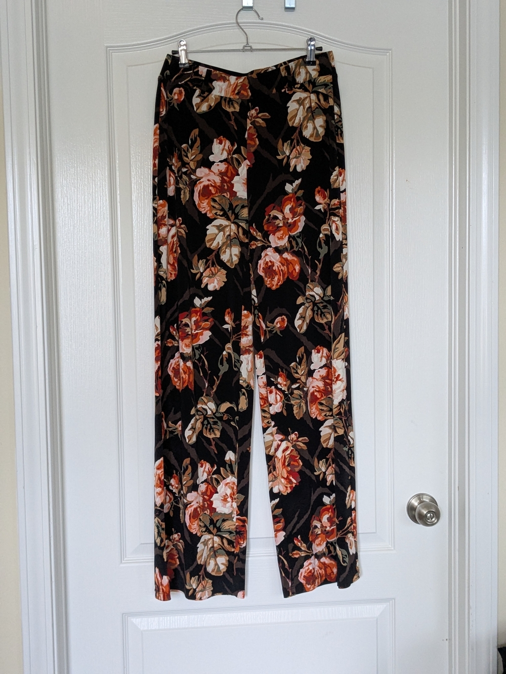 Wide Leg Floral Pants - Black with Rust & Cream Floral